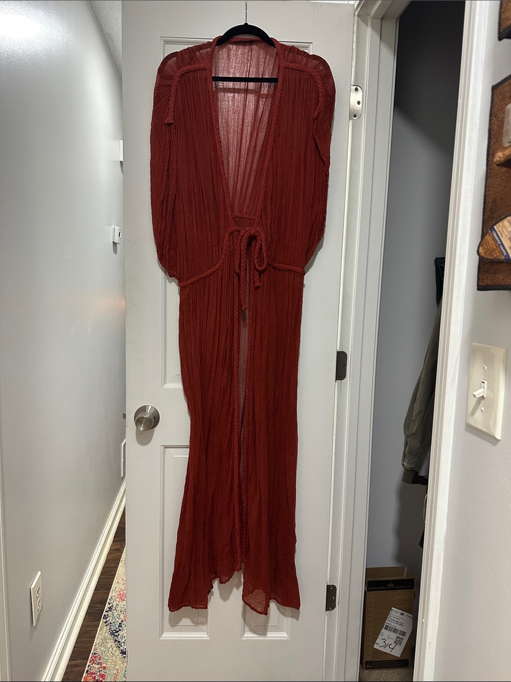Source Unknown Sheer Long Tie-Waist Swim Coverup in Rust